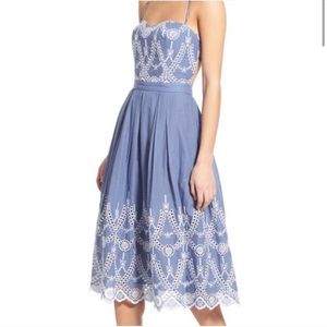 Kendall + Kylie Tempest Eyelet Blue Midi Dress